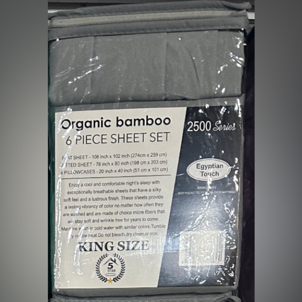 NWT- Organic Bamboo Sheet Set - King Size 6pc Egyptian touch $110 Gray/orYellow
